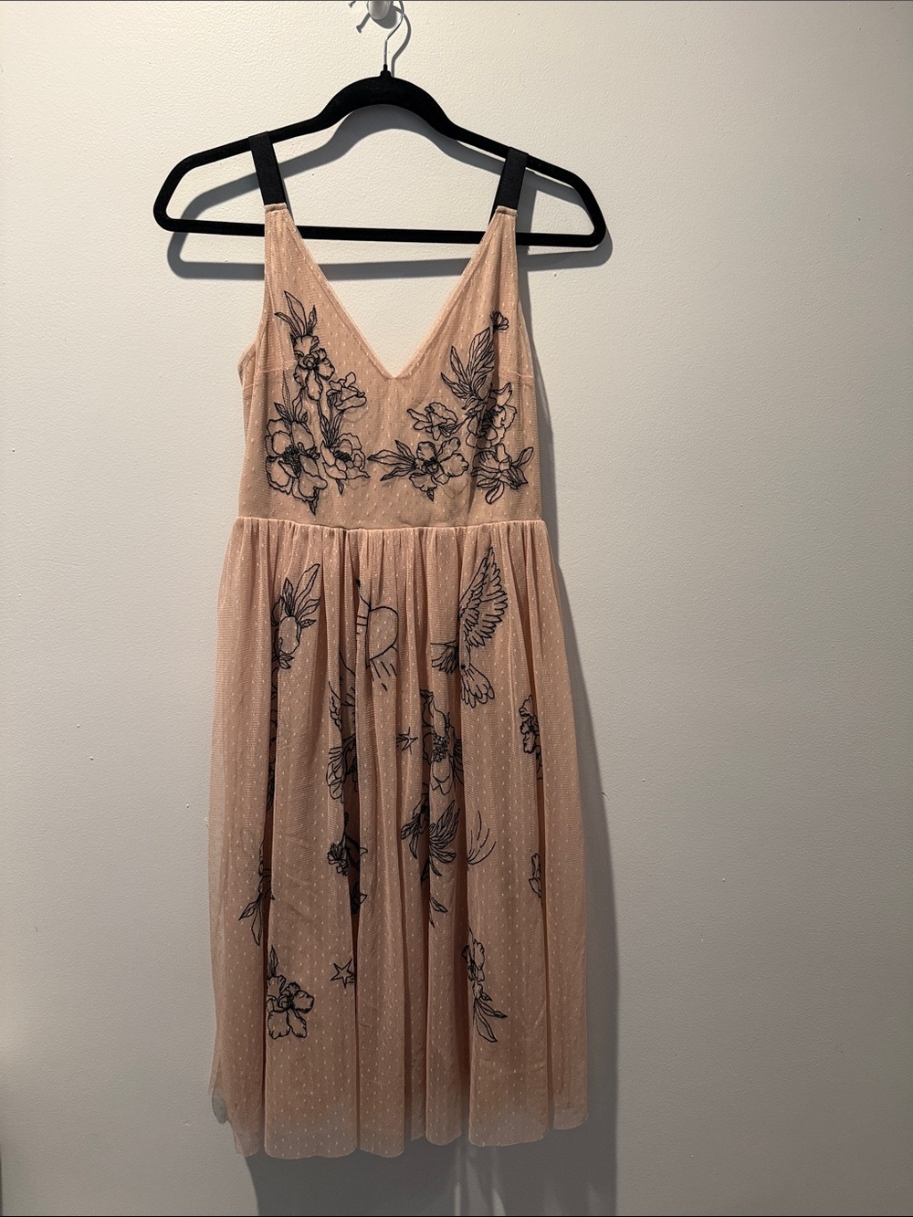 Express Blush Embroidered Mesh Midi Dress